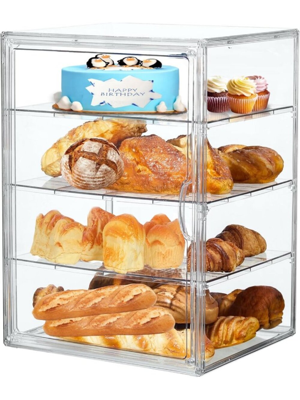 Large Adjustable Bread Box for Kitchen Counter - Airtight 4-Layer Storage